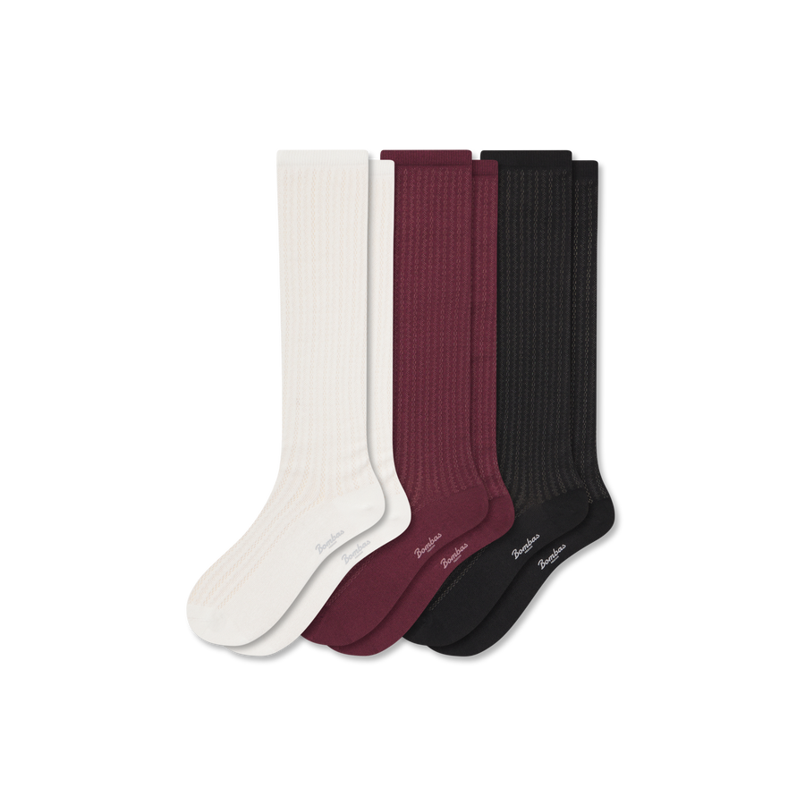 Women's Pointelle Knee High Sock 3-Pack - Daily Weekend Cushion