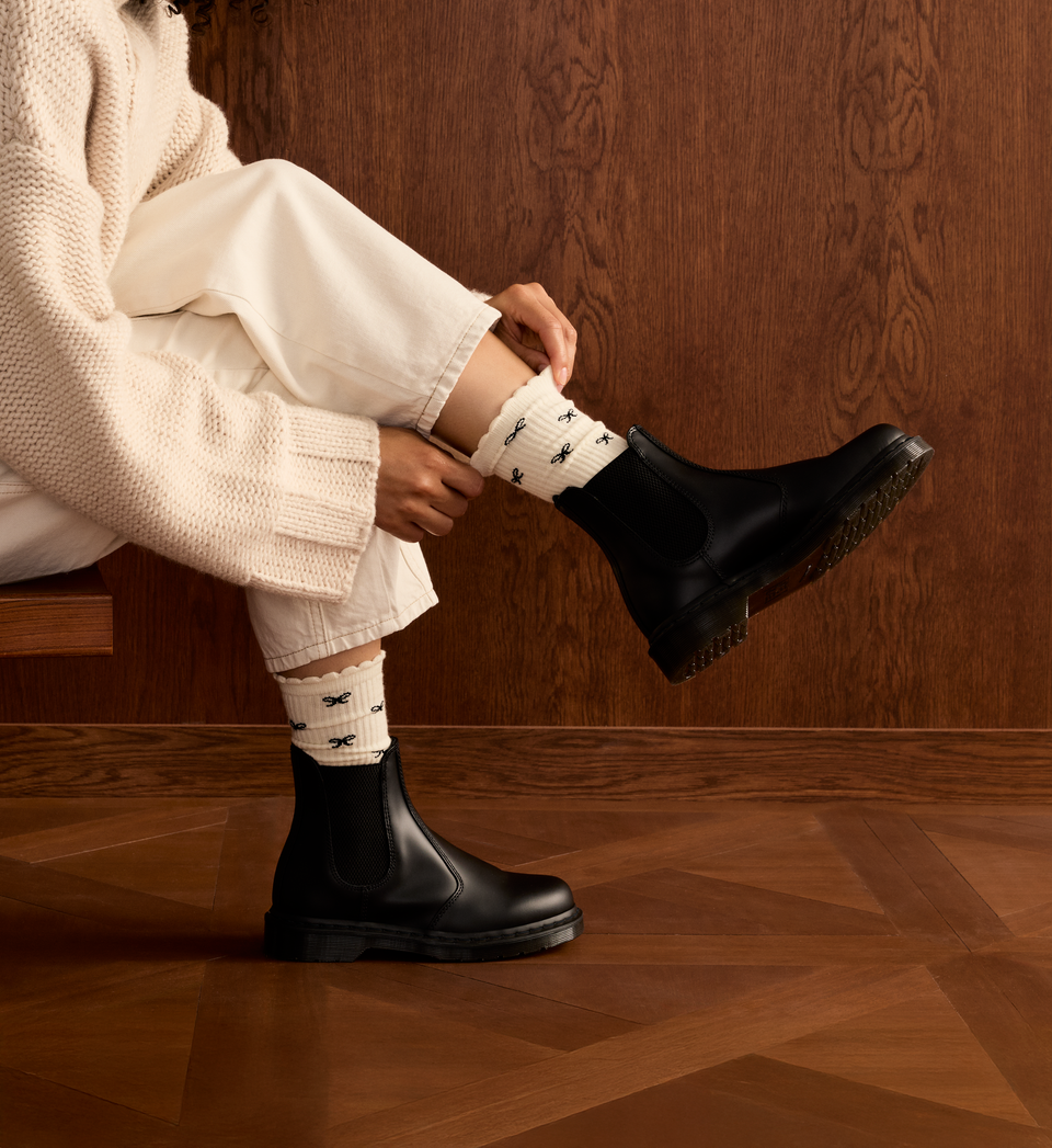 Merino Wool Blend Calf Socks - Ivory Bow WO [LIFESTYLE] [10040]