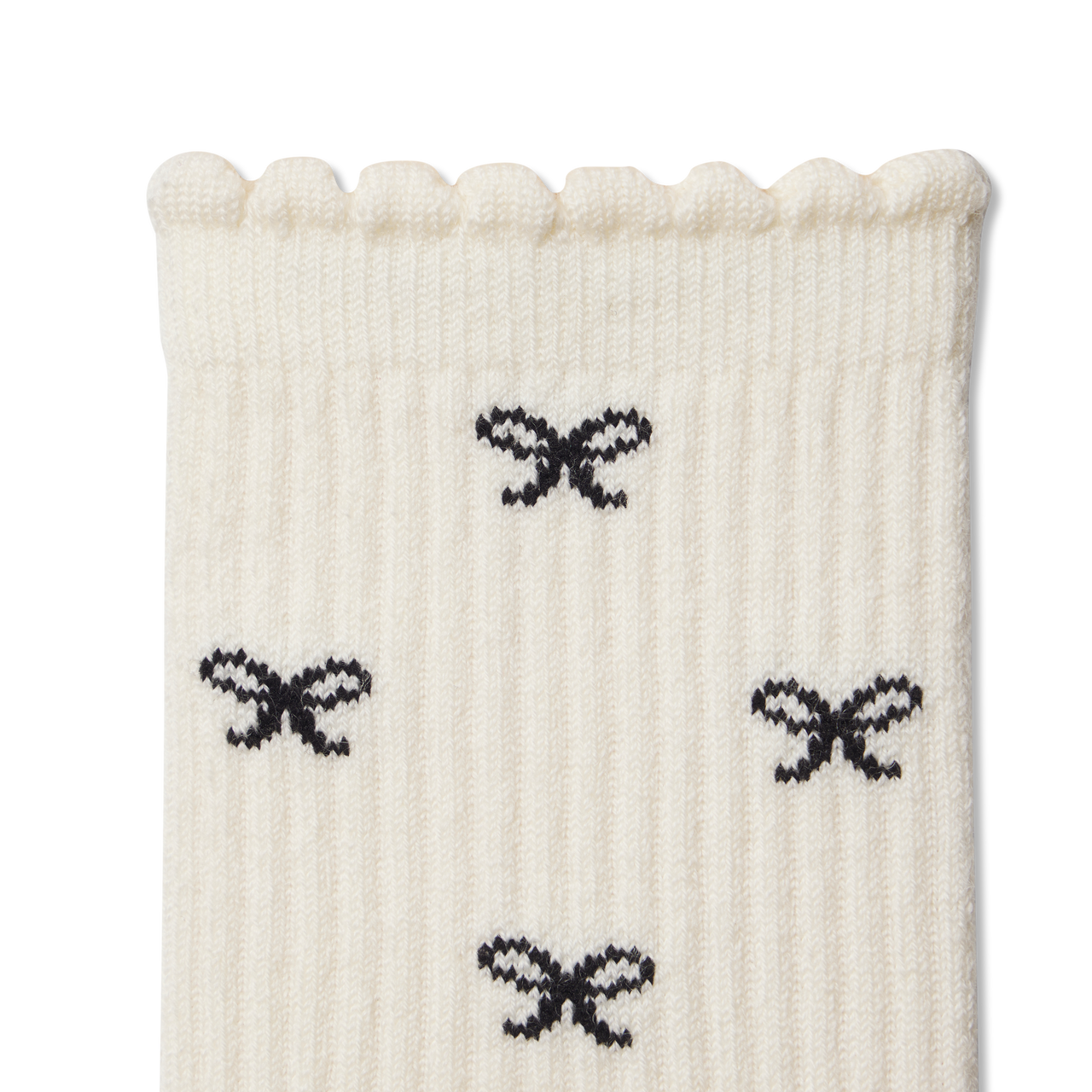 Merino Wool Blend Calf Socks - Ivory Bow Detail [10040]