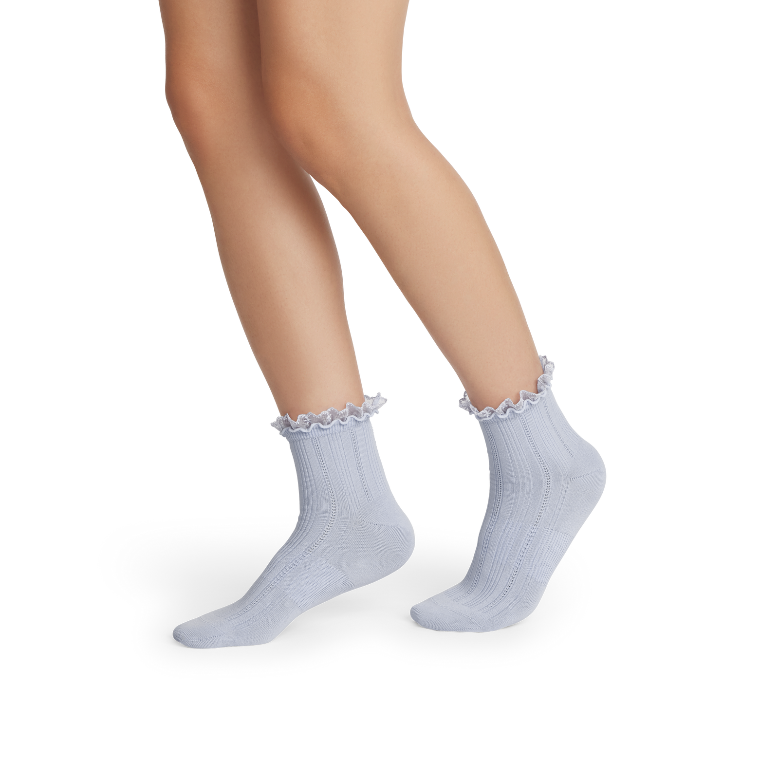 Women’s Ruffle Lace Quarter Socks - sky sail blue WO1 [10089]