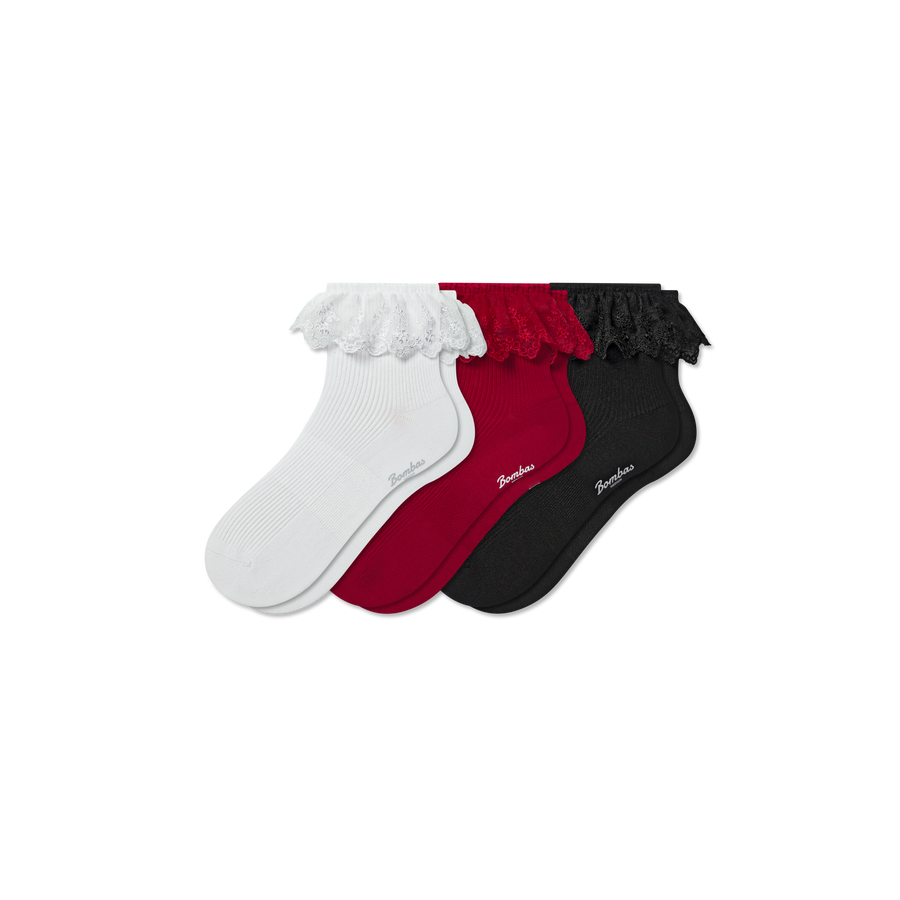 Women’s Ruffle Lace Quarter Sock 3-Pack - Cozy Move