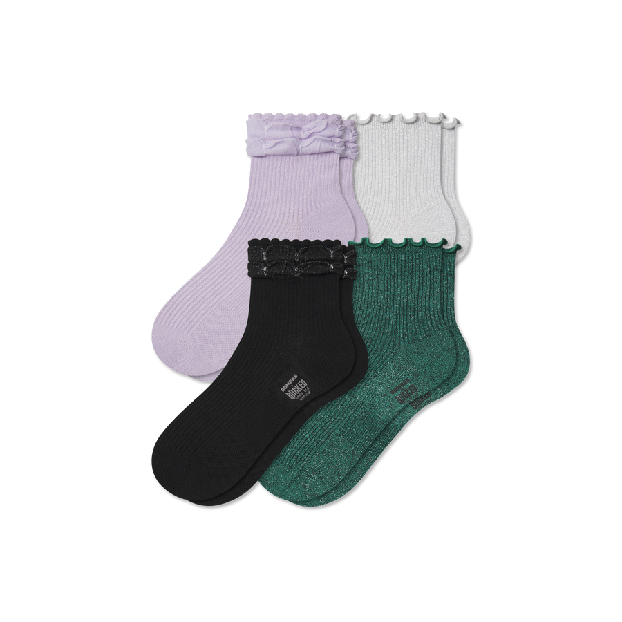 Wicked x Bombas Ruffle Quarter Sock 4-Pack - Breathable School Pair