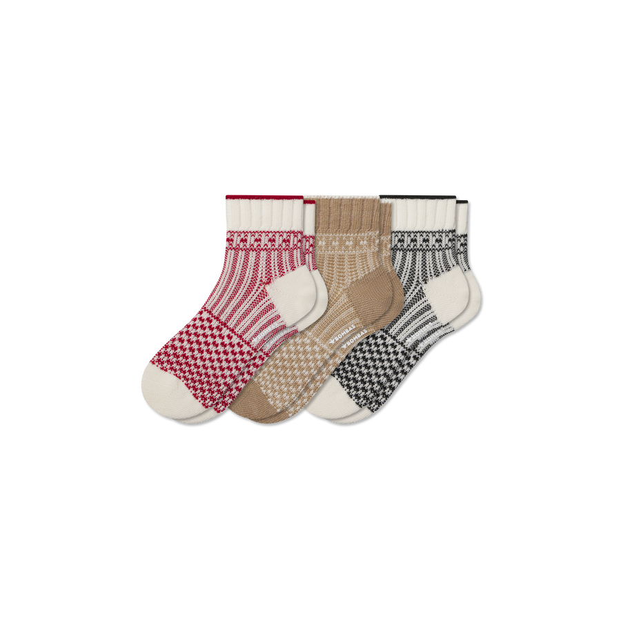 Women's Merino Wool Blend Sweater Quarter Sock 3-Pack - Cozy Recovery Fit