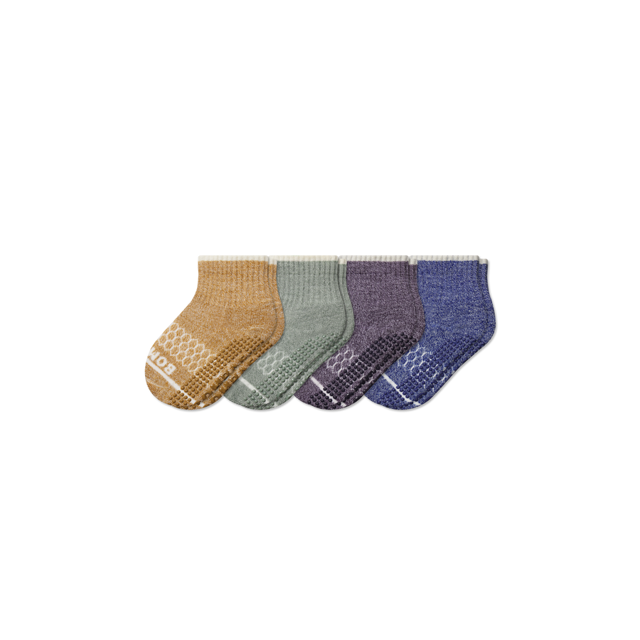 Toddler Merino Wool Blend Gripper Calf Sock 4-Pack - Soft Crew Pair