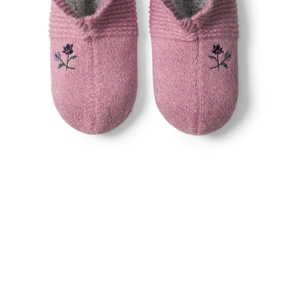 Youth Rose Embroidered Gripper Slipper - Dried Rose Detail [10283]