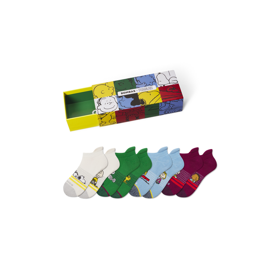 Peanuts x Bombas: Youth Ankle Sock 4-Pack Gift Box - Ready Closet Carry