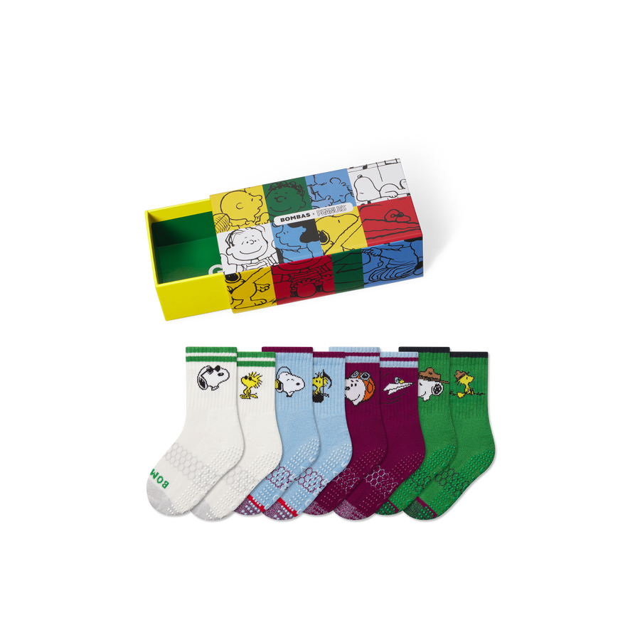 Peanuts x Bombas: Junior Gripper Calf Sock 4-Pack Gift Box - Carry Wrap