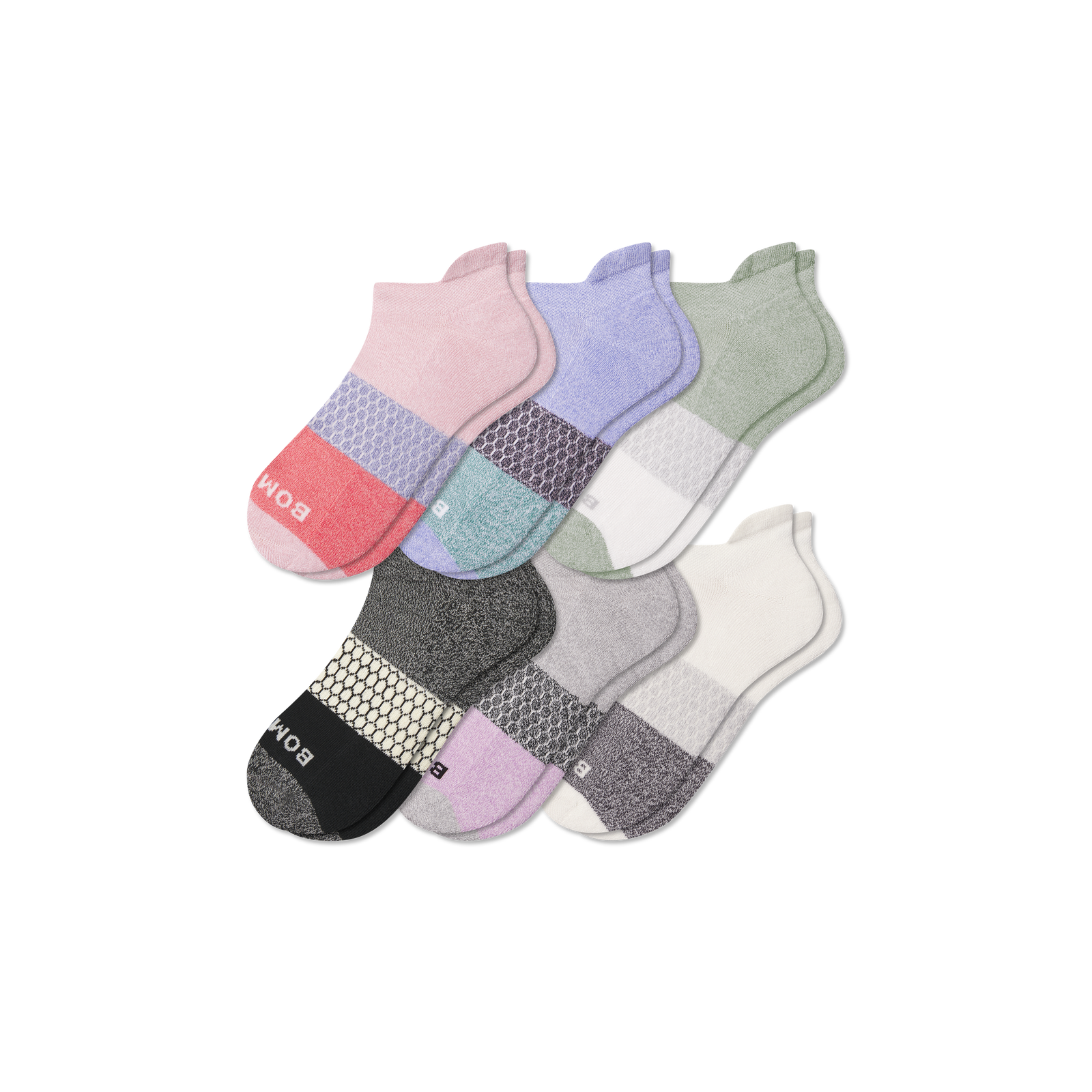 Women's Tri-Block Ankle Sock 6-Pack - rose white mix L [10305]
