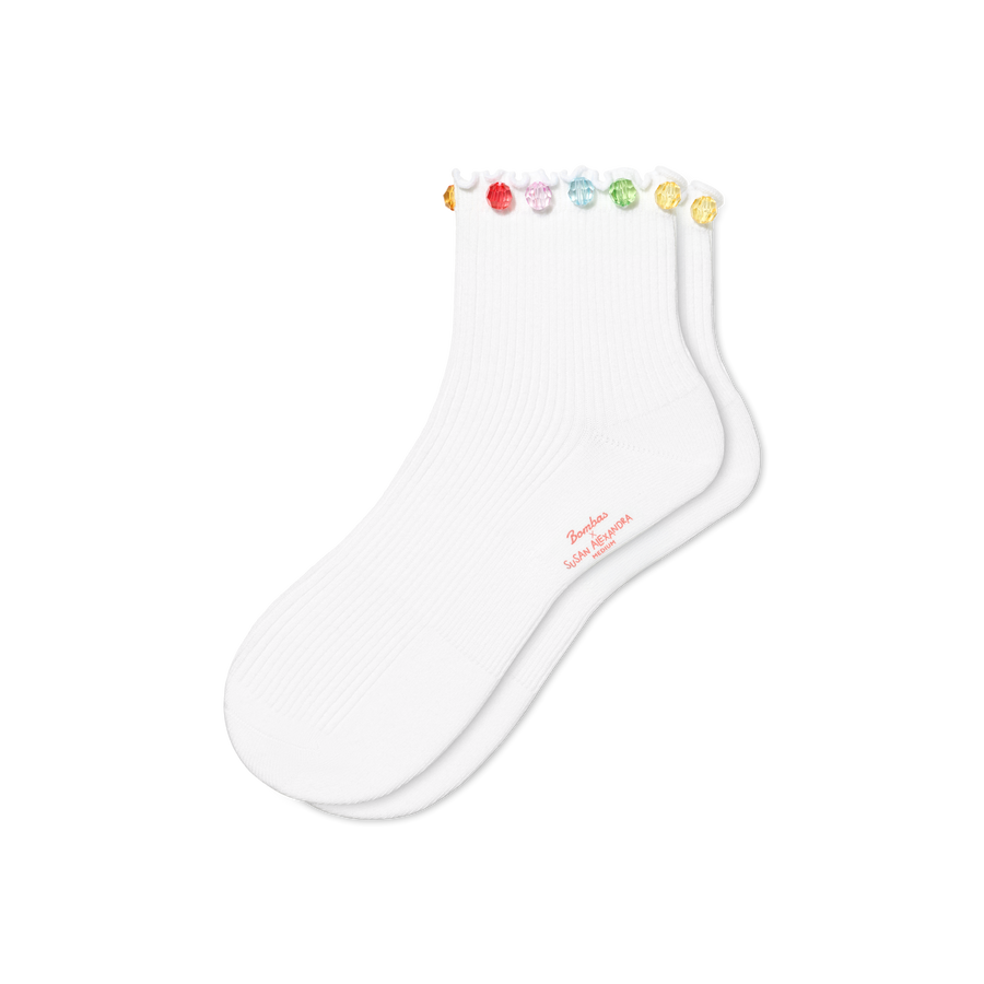 Bombas x Susan Alexandra Embellished Ruffle Rib Quarter Socks - Modern Ankle Step