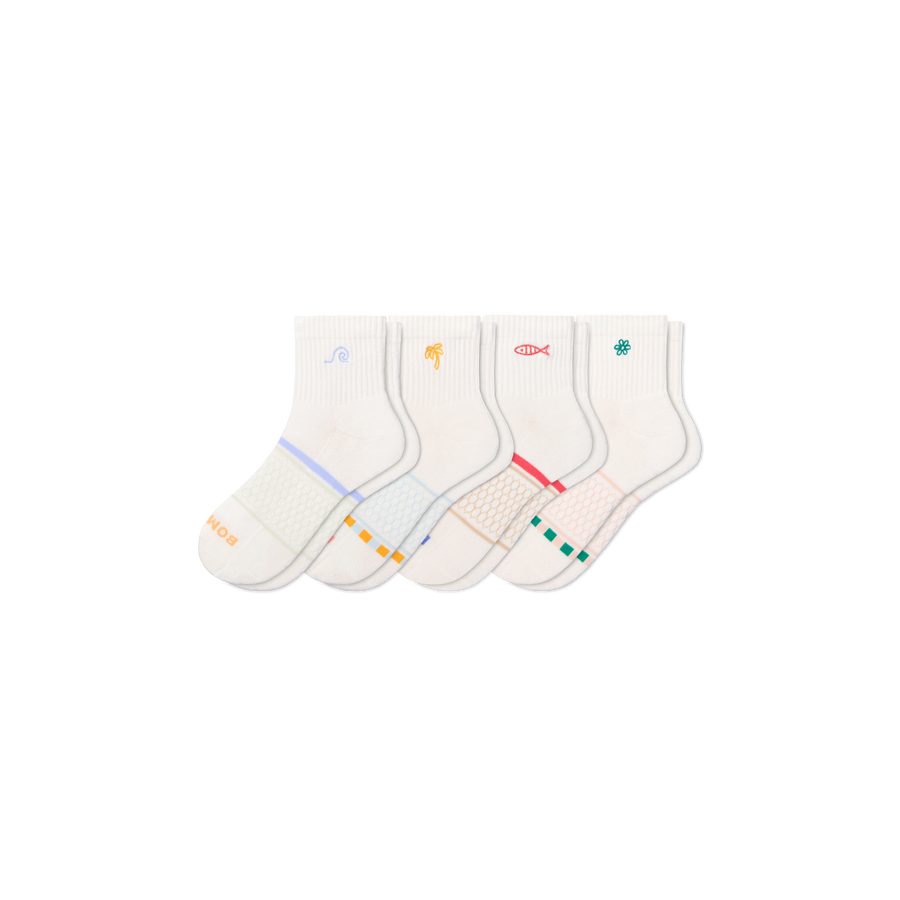 Women's Beach Day Embroidered Quarter Sock 4-Pack - Studio Hike Step