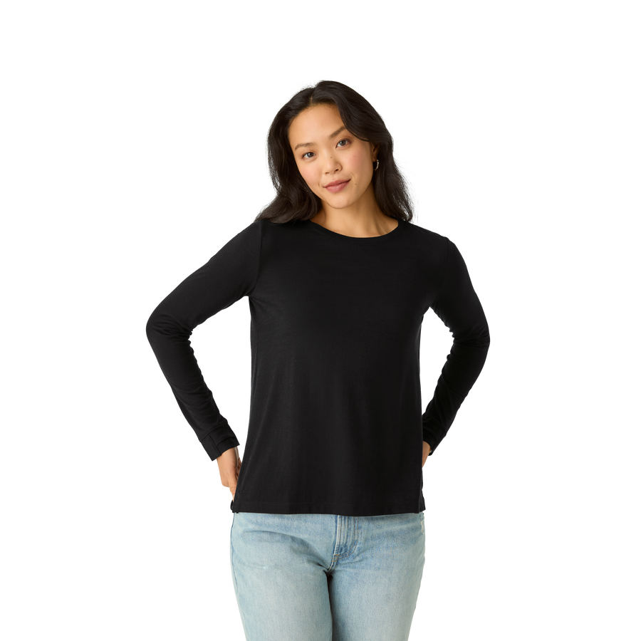 Women's Merino Wool Blend Crew Neck Long Sleeve T-Shirt - Sport Court Relief