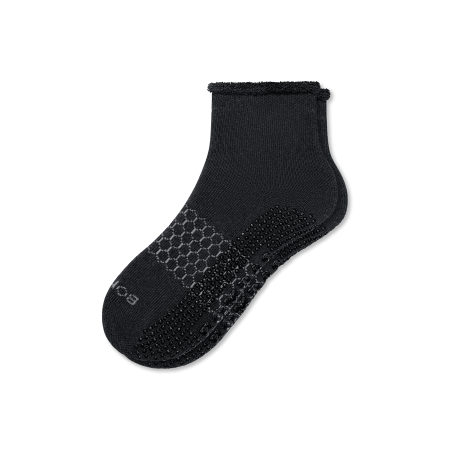Men's Merino Wool Blend Roll-Top Gripper House Socks - Steady No Show Rotation