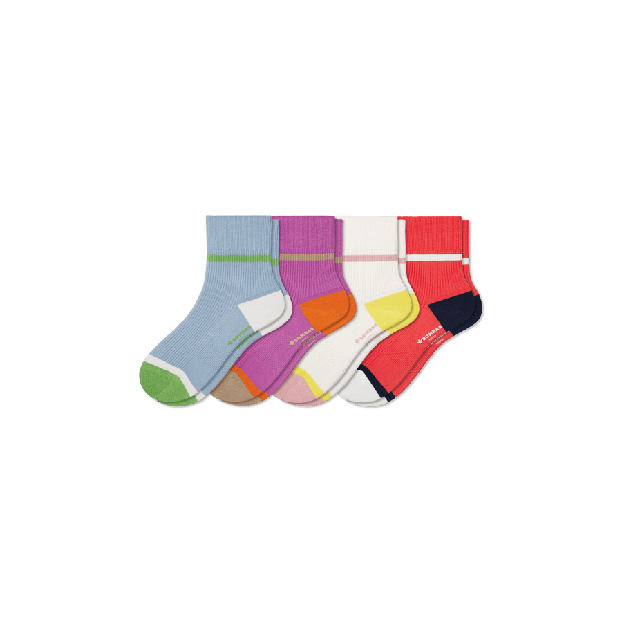 Youth Lightweight Ribbed Quarter Sock 4-Pack - Daily Run Pair