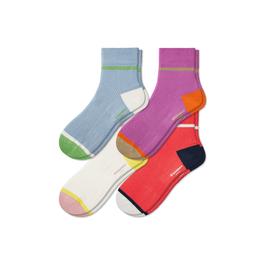 Women's Lightweight Ribbed Quarter Sock 4-Pack - Run Weekend Fit
