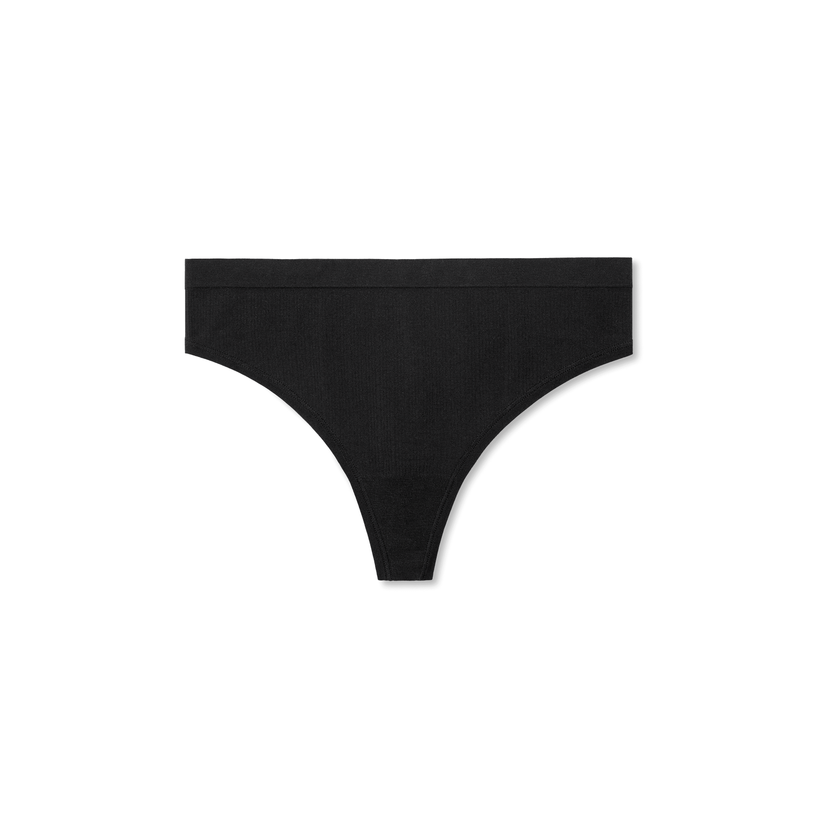 Women's Ribbed Seamless Thong - Black - L Front [7714]