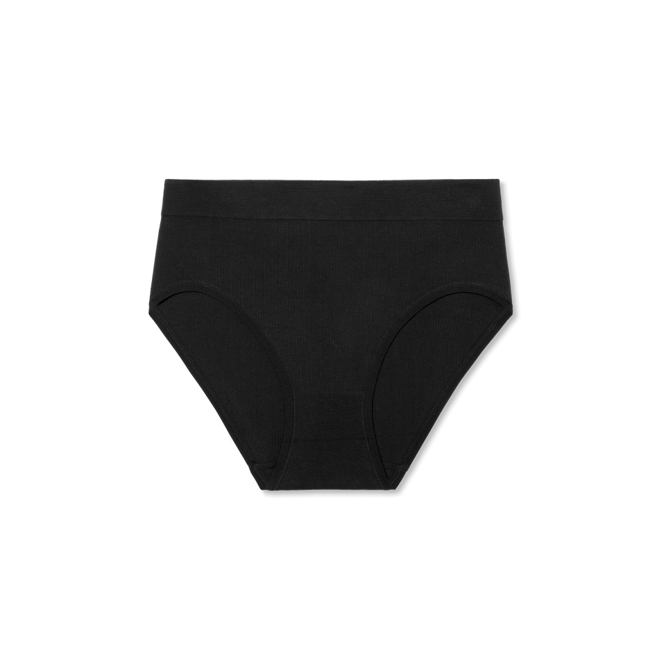 Women's Ribbed Seamless High Rise Brief - Black L Front [7718]