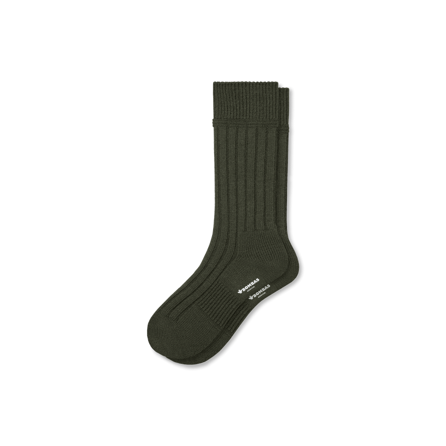 Men's Merino Cashmere Blend Rib Calf Socks - Classic Run Step