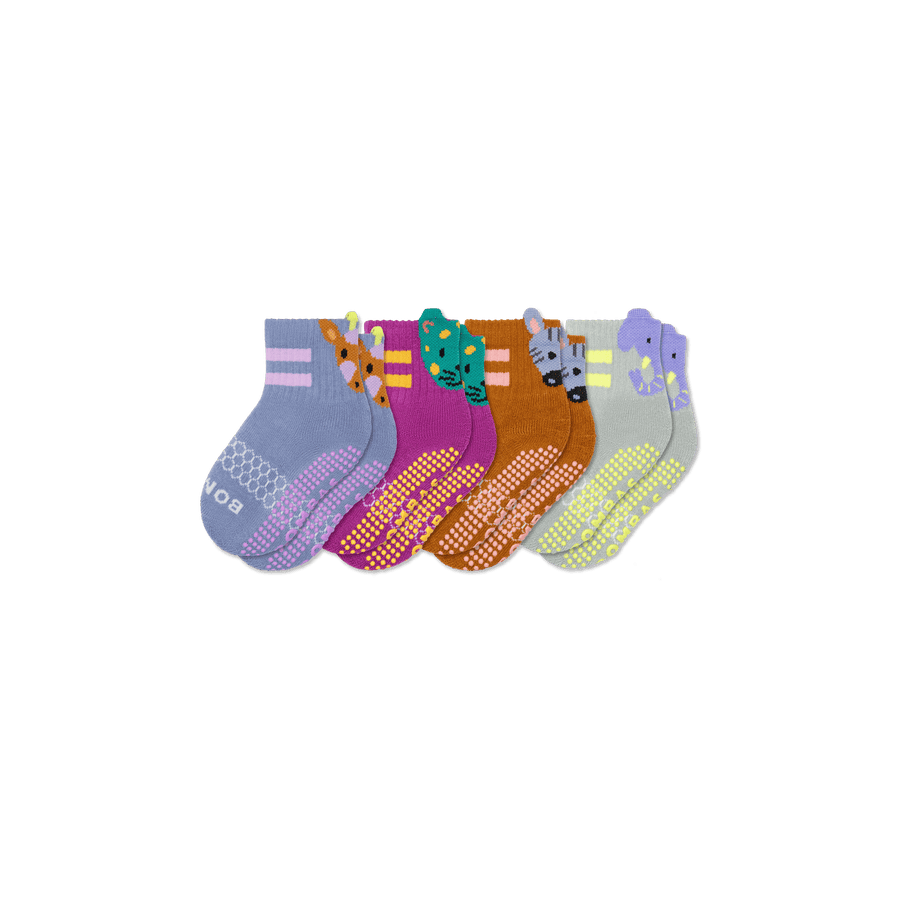 Toddler Safari Stripe Gripper Calf Sock 4-Pack - Comfort No Show Fit