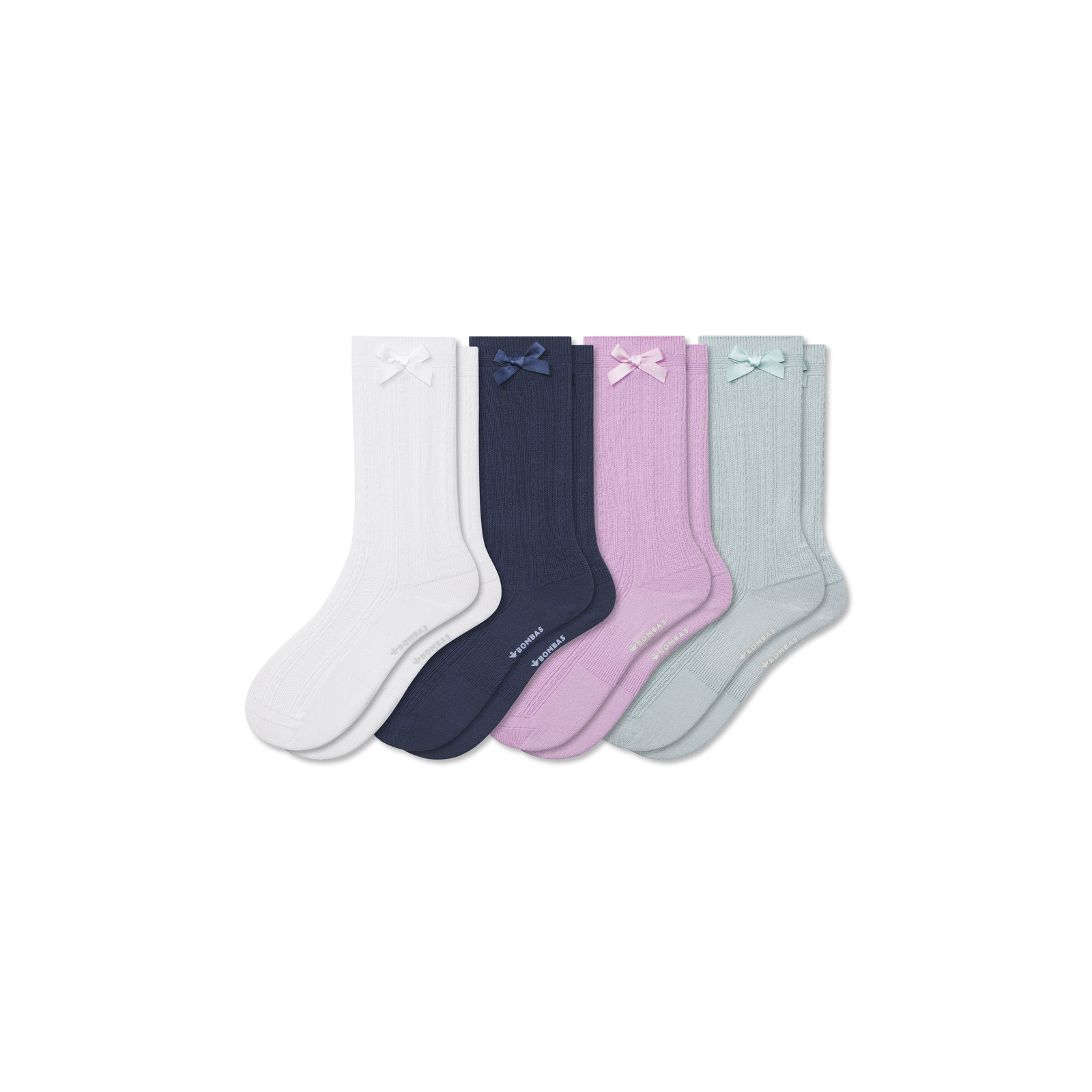 Youth Textured Bow Calf Sock 4-Pack - White Navy Mix L [8461]