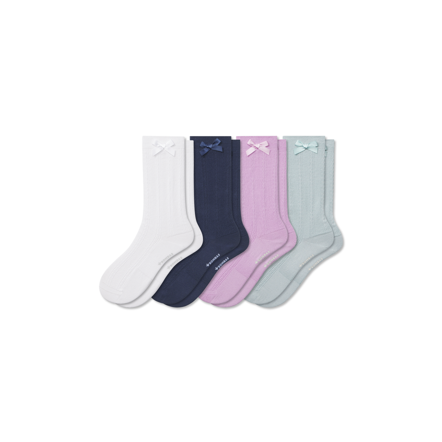 Youth Textured Bow Calf Sock 4-Pack - Soft Court Fit
