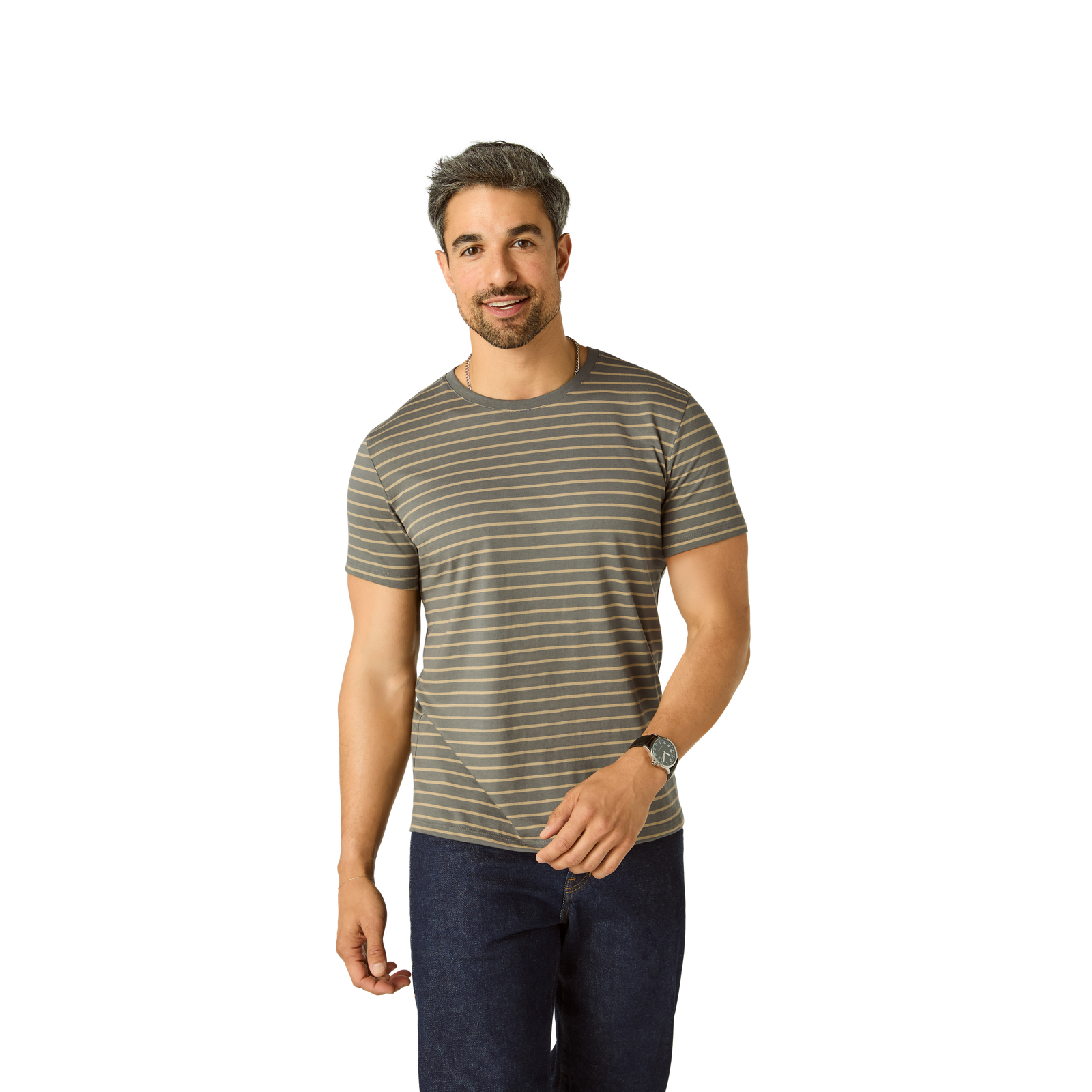 Men's Classic Fit Pima Cotton Crew Neck T-Shirt - Boulder Stripe MO1 [8525]