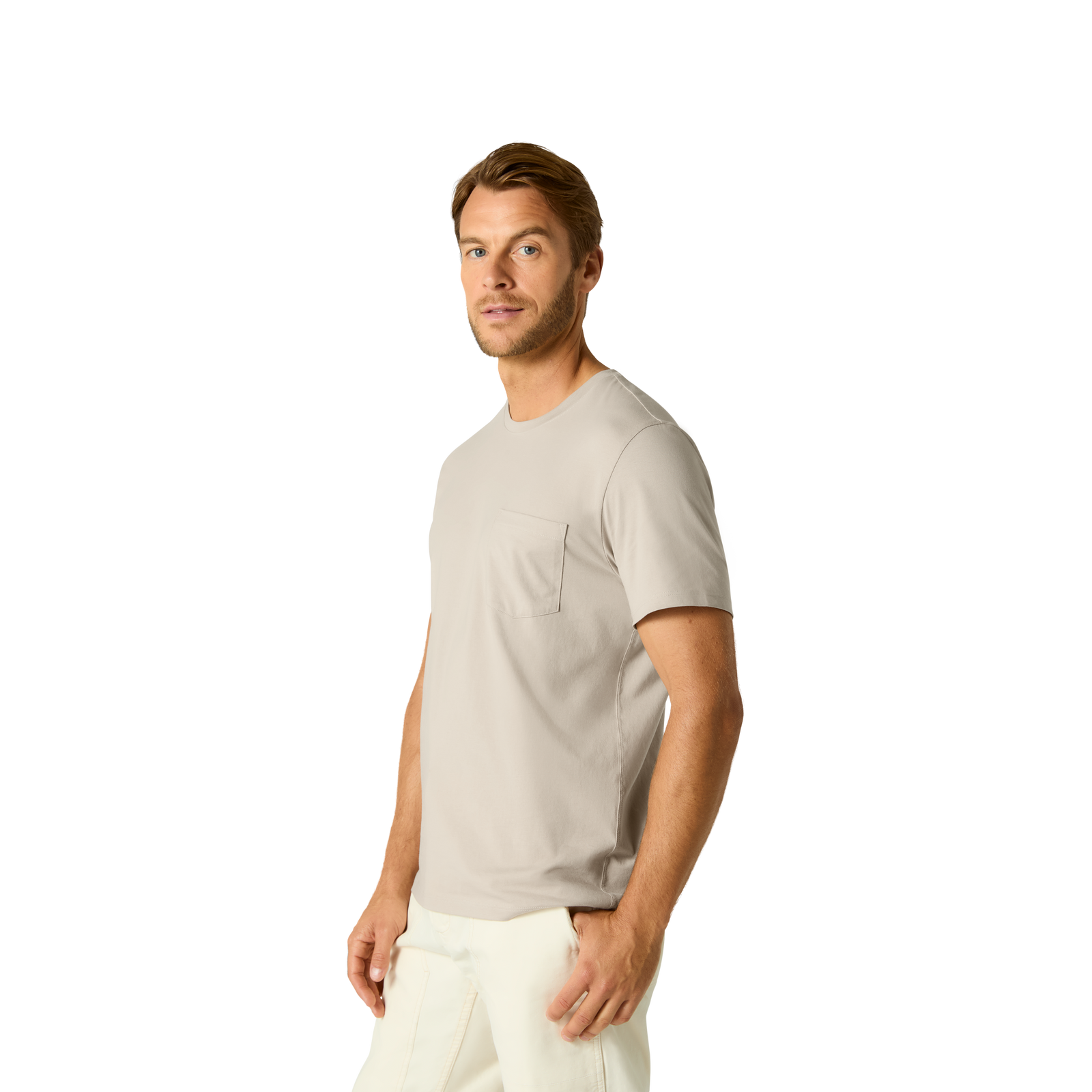 Pima Cotton Pocket Crew Neck T-Shirt - Natural Taupe MO2 [8527]