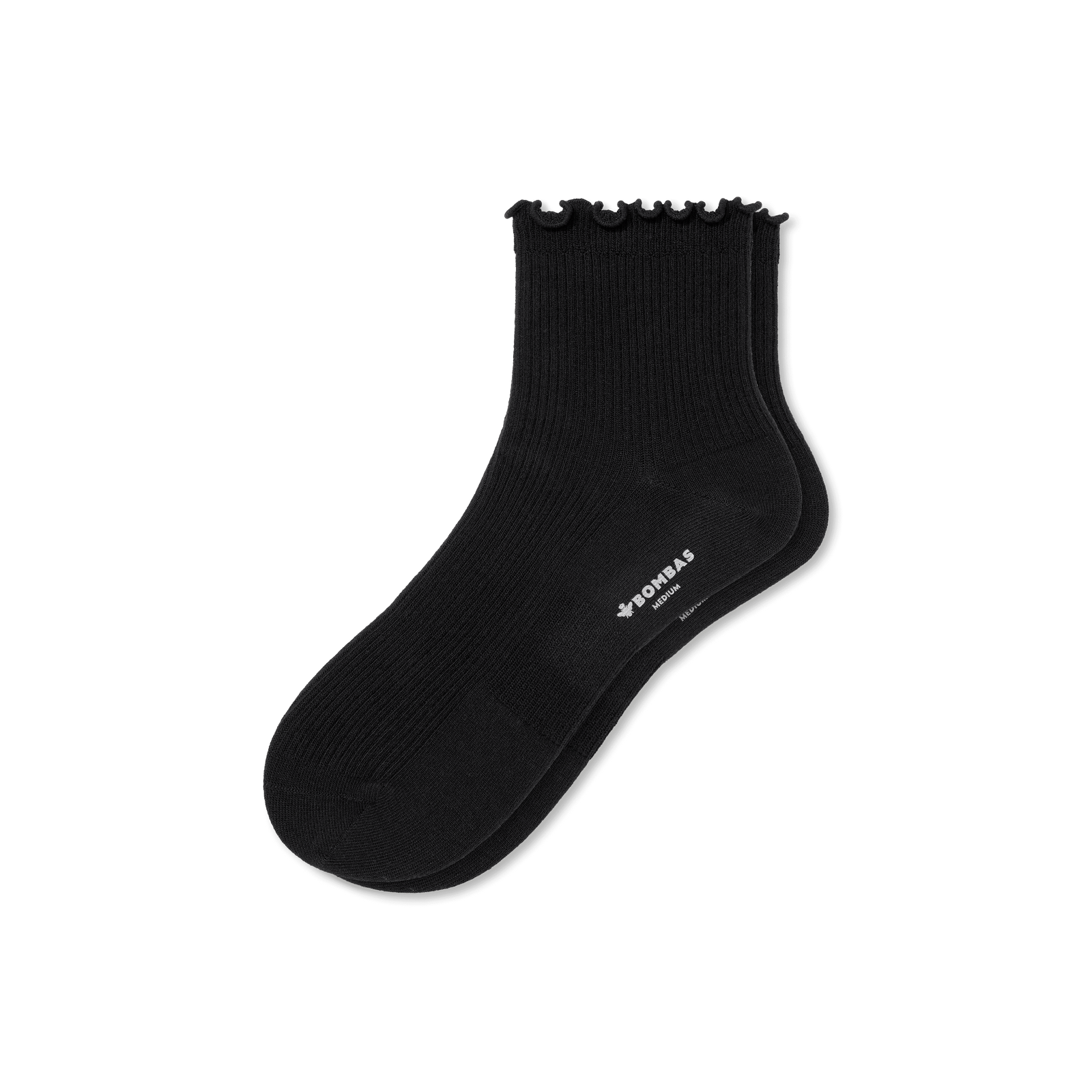 Women's Frilly Rib Quarter Socks - Black L [8562]