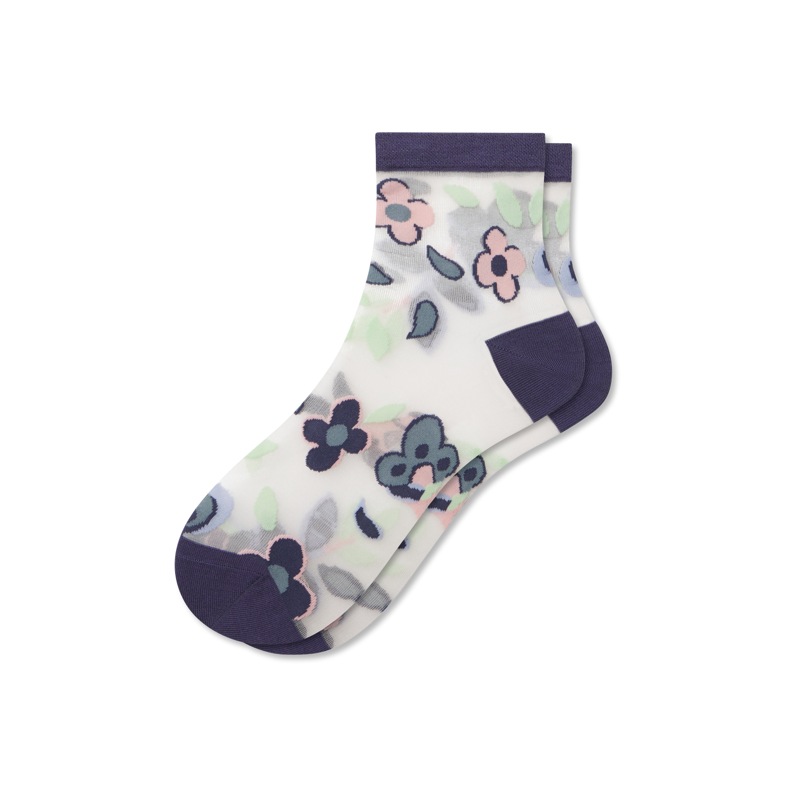 Women's Sheer Garden Party Quarter Socks - Navy Dusk L [8592]