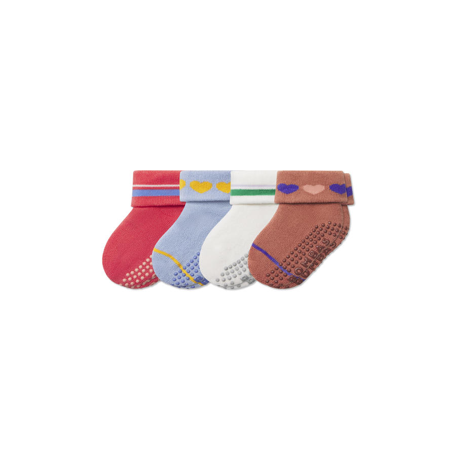 Baby Hearts Gripper Sock 4-Pack (6-12 Months) - Trail Low Cut Support