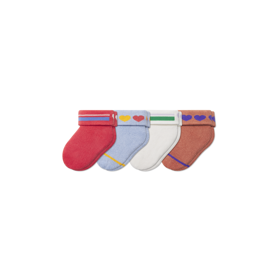 Baby Hearts Sock 4-Pack (0-6 Months) - Outdoor Recovery Support