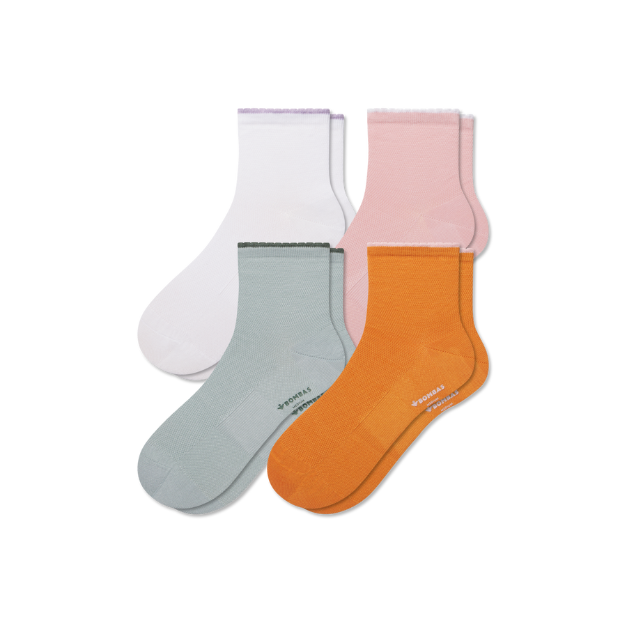 Women’s Scallop Cuff Quarter Sock 4-Pack - Outdoor Hike Rotation