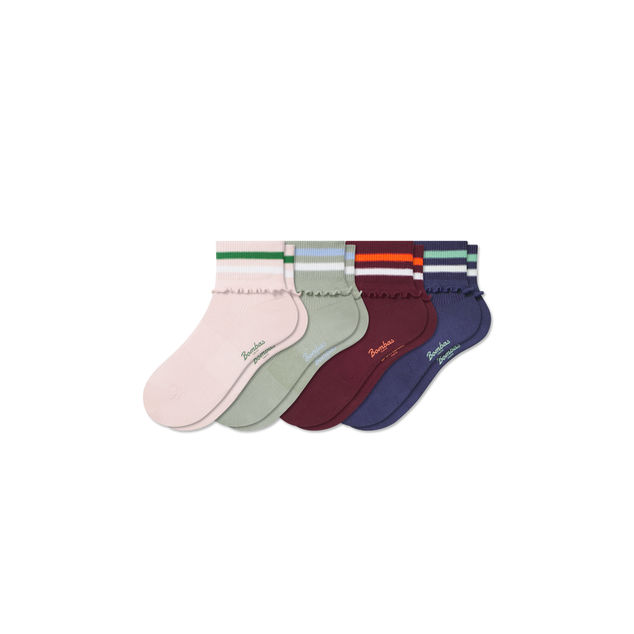 Youth Foldover Ruffle Quarter Sock 4-Pack - Light Hike Support