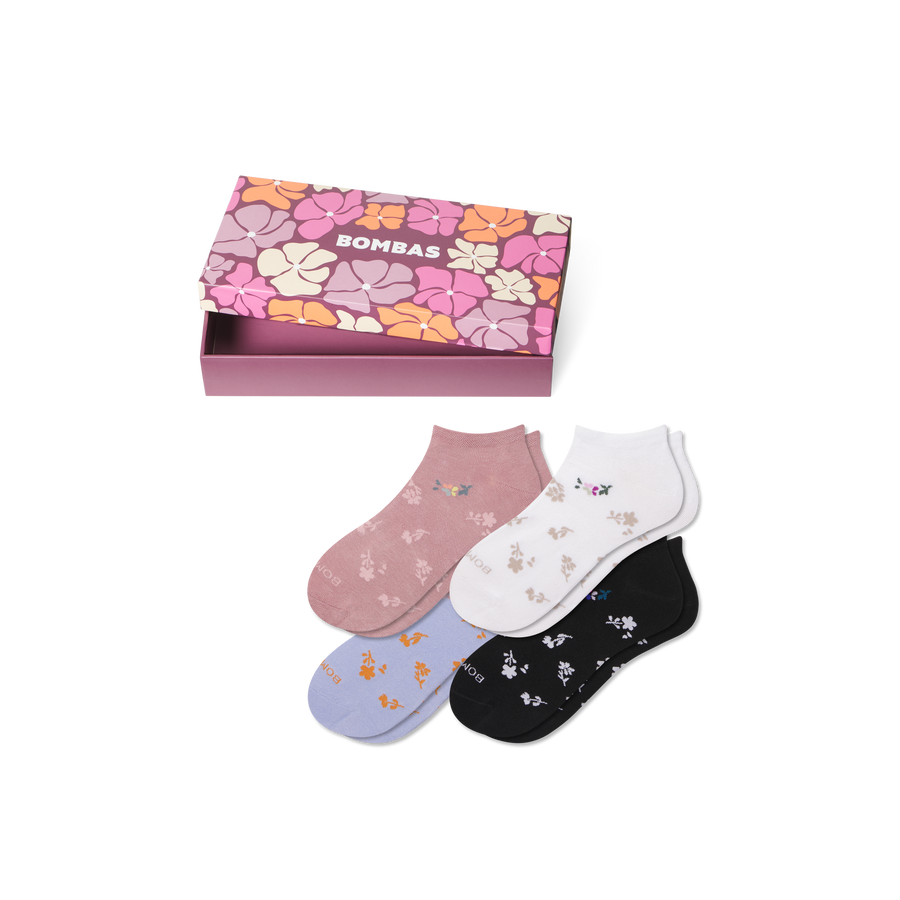 Women's Floral Lightweight Ankle Sock 4-Pack Gift Box - Travel Packing Choice