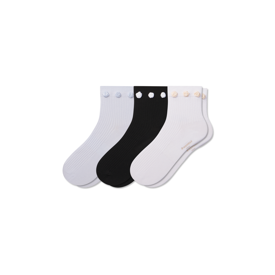 Women's Rosette True Rib Quarter Sock 3-Pack - Cozy Everyday Wear