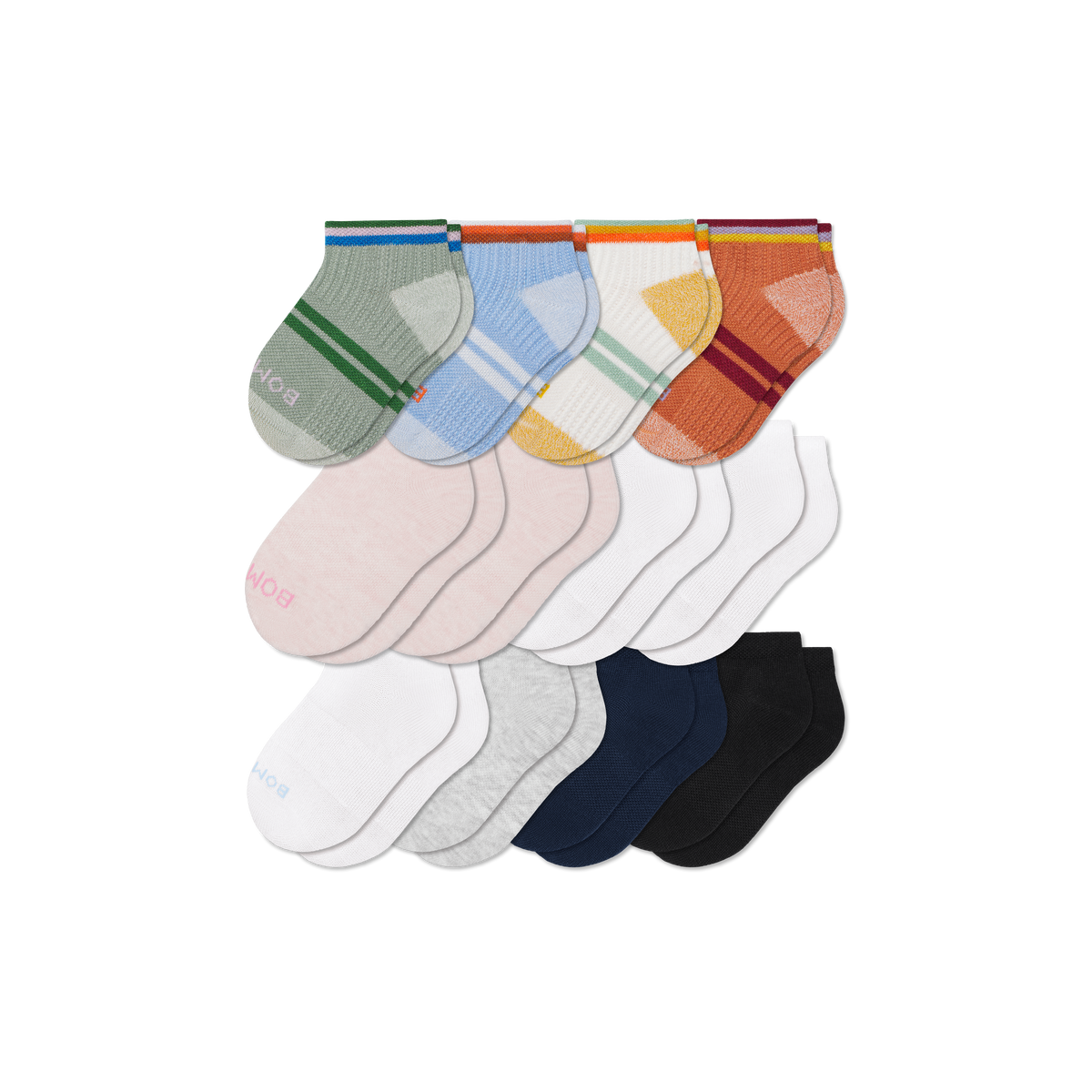 Junior Lightweight Ankle Sock 12-Pack - adobe pink mix L