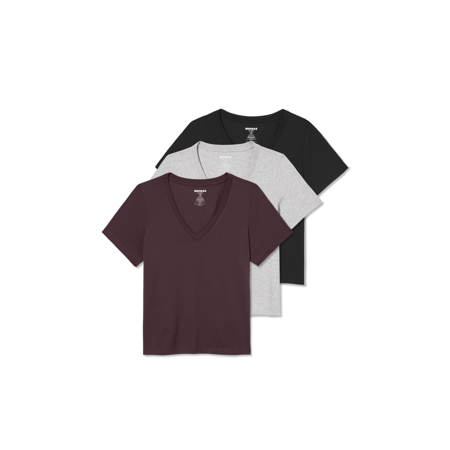 Women's Pima Cotton V-Neck T-Shirt 3-Pack - Relaxed Fit