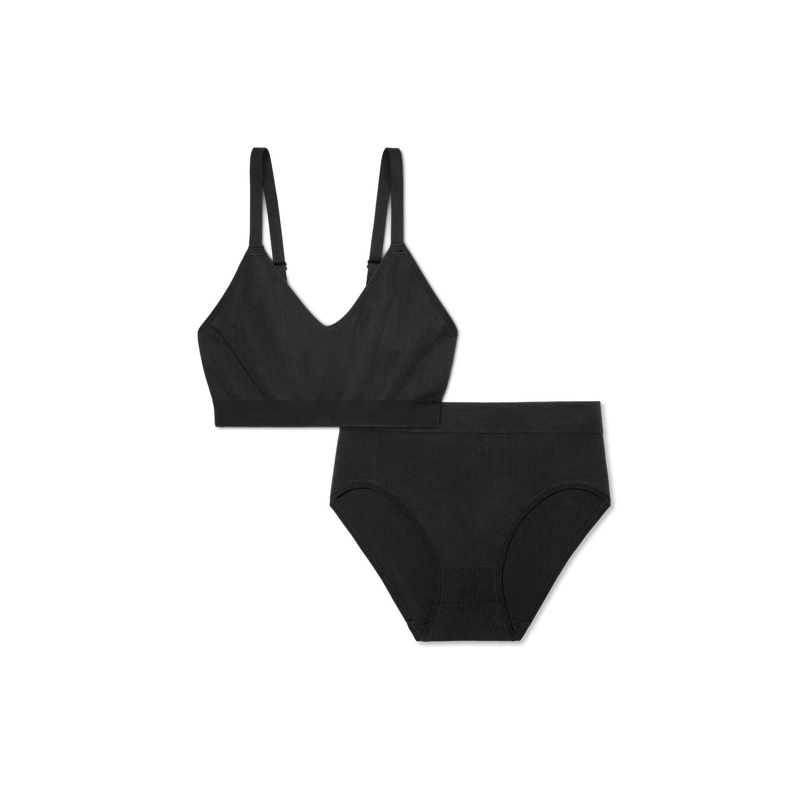 Women's Ribbed Seamless Scoop Bralette + High Rise Brief - Black L