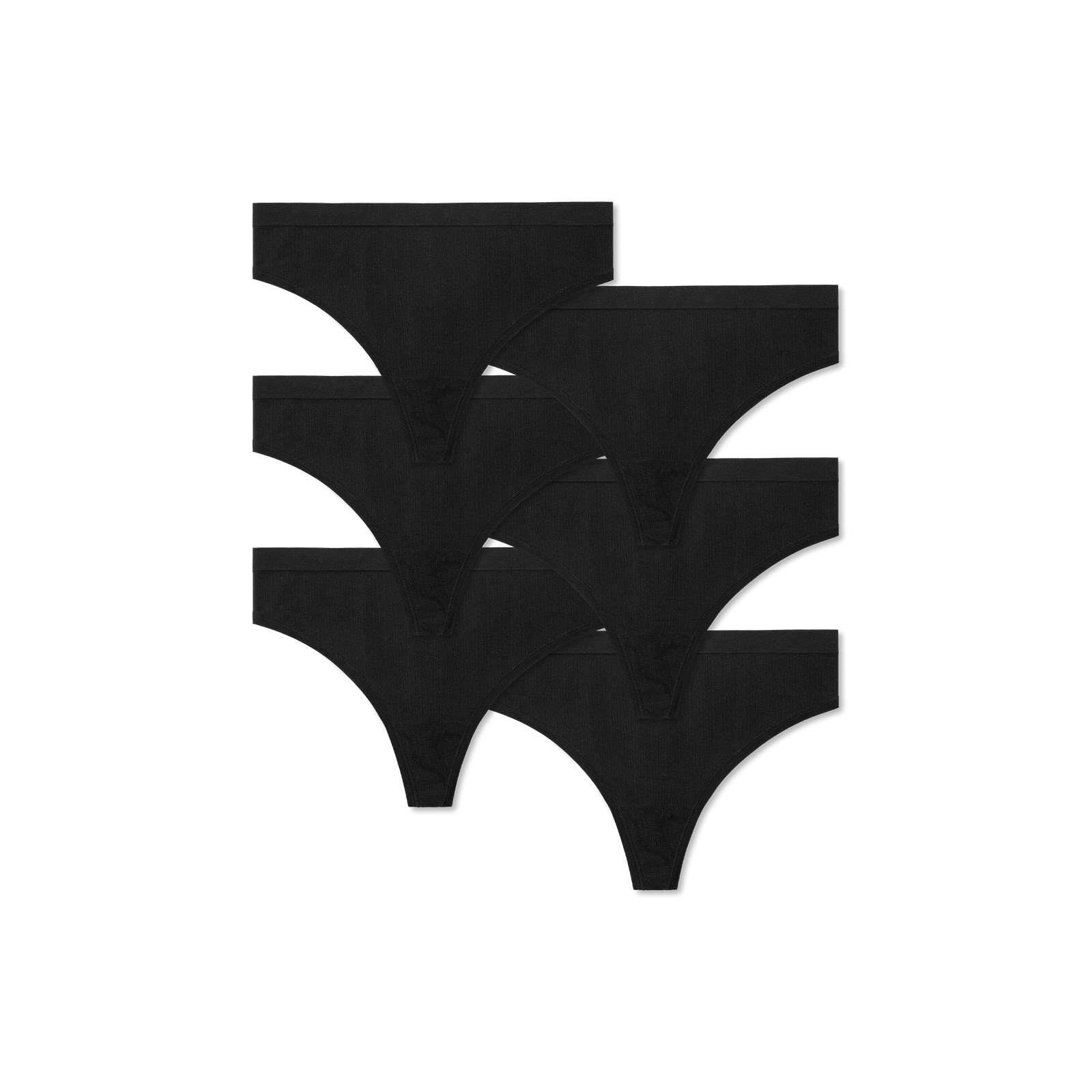 Women's Ribbed Seamless Thong 6pk - Black - L [7714]