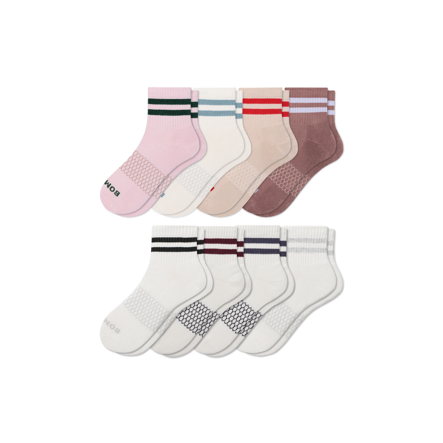Women's Vintage Stripes Quarter Sock 8-Pack - Everyday Office Wear