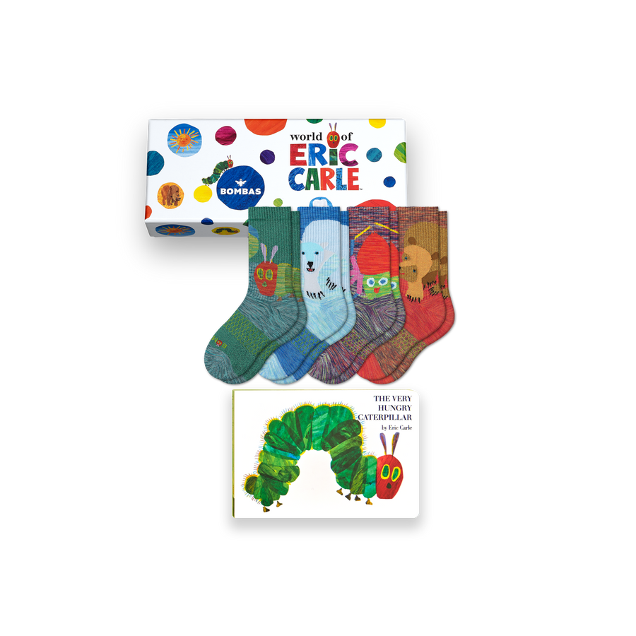 Youth Eric Carle Calf Sock 4-Pack Gift Box & Book - Easy Packing