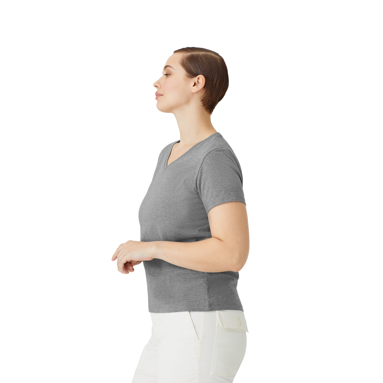 Pima Cotton V-Neck T-Shirt Grey Heather WO2