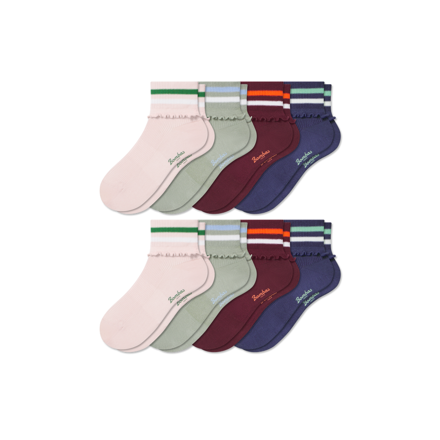 Youth Foldover Ruffle Quarter Sock 8-Pack - Smooth Hike Comfort