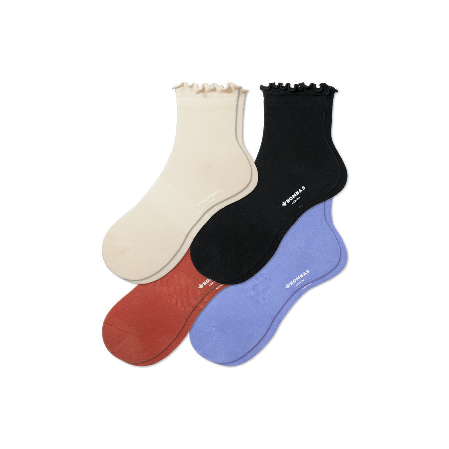 Women's Lightweight Frill Quarter Sock 4-Pack - Steady Lounge Pair