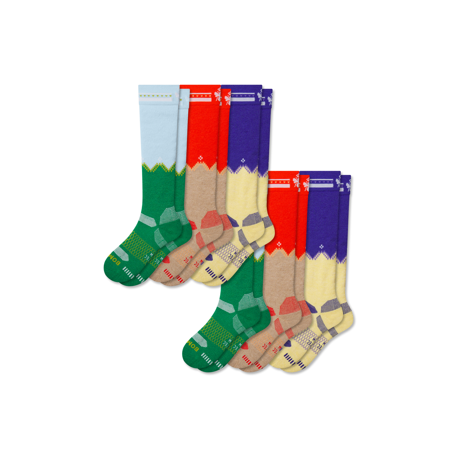 Youth Full-Cushion Merino Wool Blend Ski & Snowboard Sock 6-Pack - Lava Blue Mix L