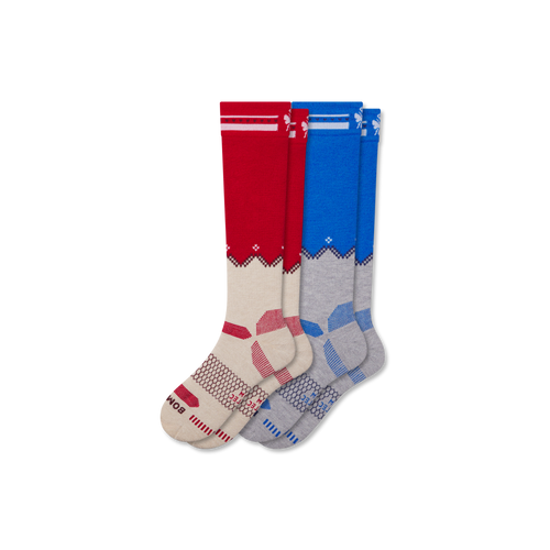 Full-Cushion Merino Wool Blend Ski & Snowboard Sock 2-Pack - Moon Lagoon Red Mix L