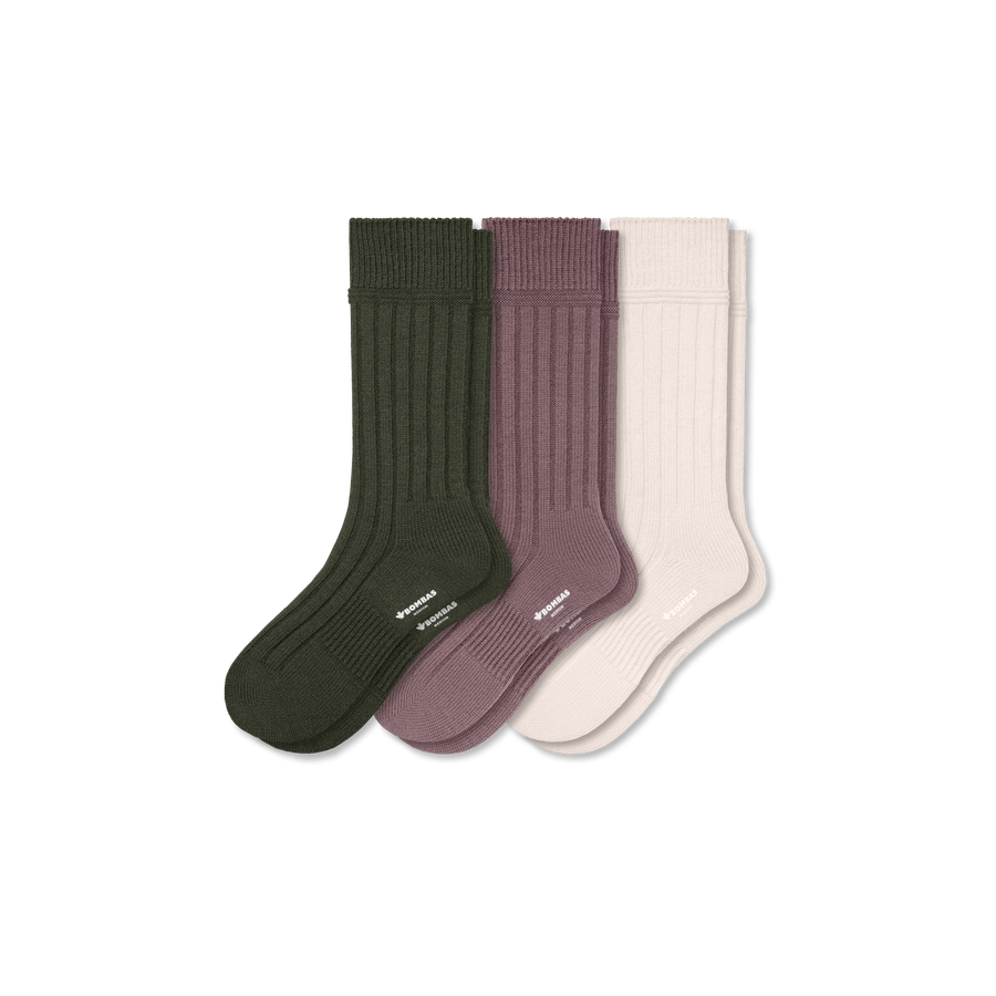 Men's Merino Cashmere Blend Rib Calf Sock 3-Pack - Comfort Office Rotation