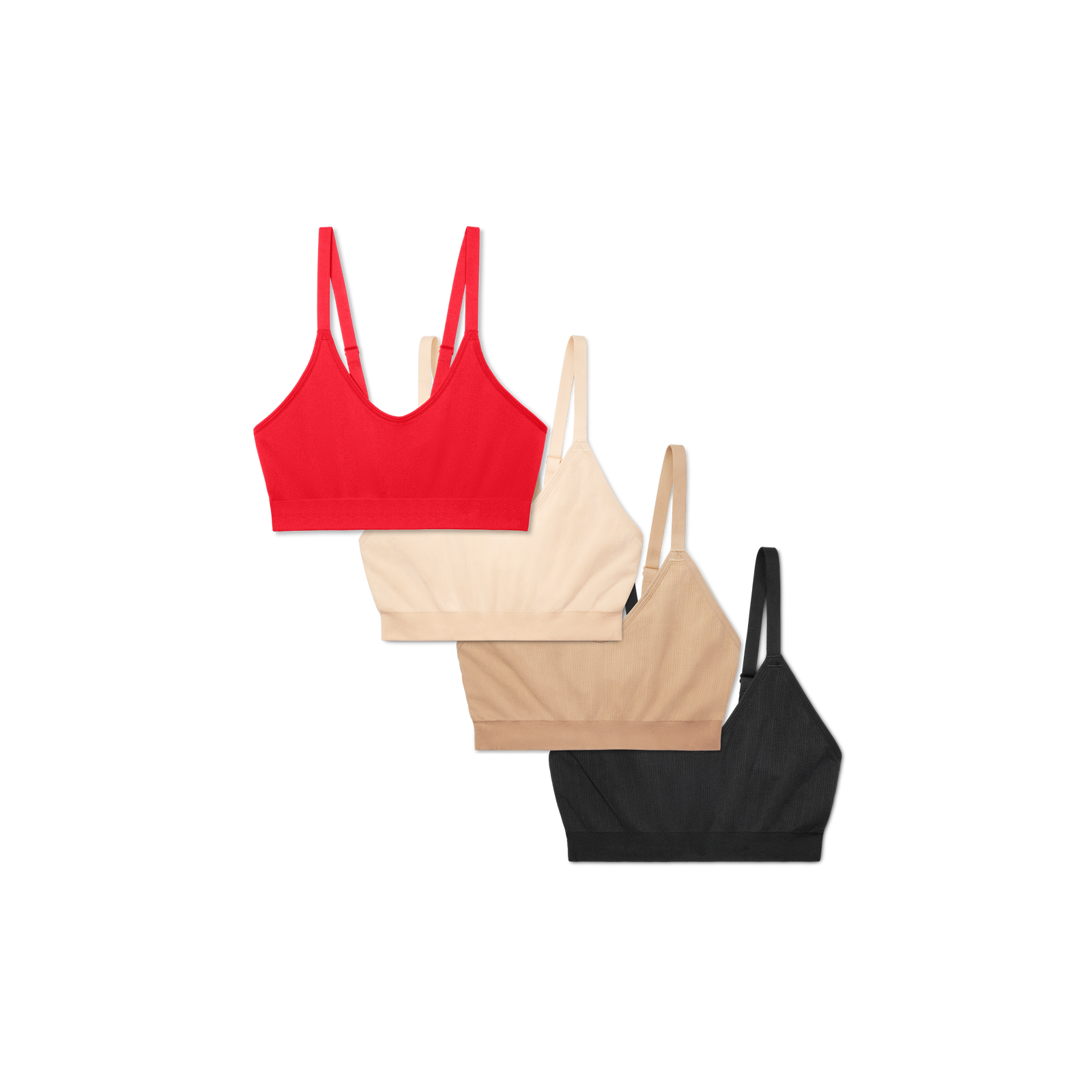 Women's Seamless Scoop Bralette 4-Pack - Red Neutral Mix L