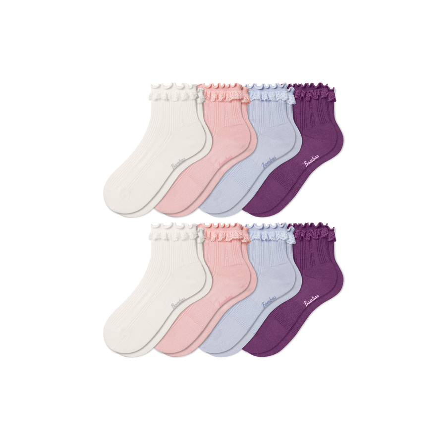 Youth Ruffle Rib Quarter Sock 8-Pack - Steady Everyday Support