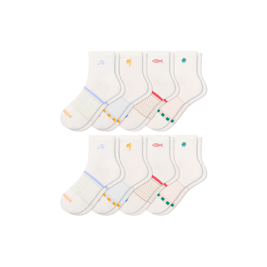 Women's Beach Day Embroidered Quarter Sock 8-Pack - Smooth Trail Pair