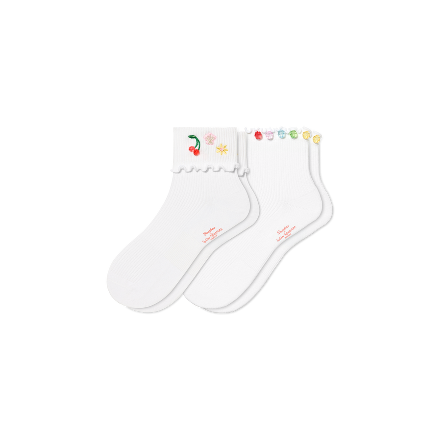 Bombas x Susan Alexandra Embellished Ruffle Rib Quarter Sock 2-Pack - Studio Recovery Wear